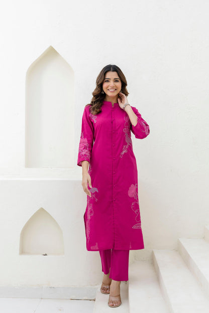 Mokabara Rosy embroidery cotton kurta pant set