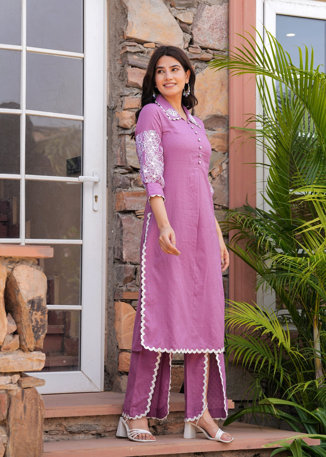 Shiba Orchid Embroidered Kurta Pant Set