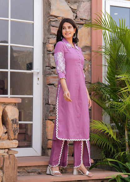 Shiba Orchid Embroidered Kurta Pant Set