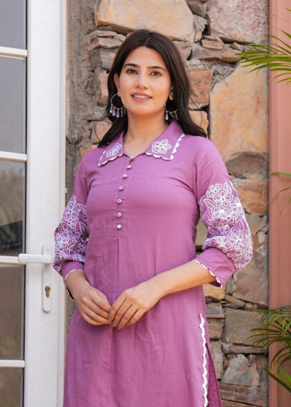 Shiba Orchid Embroidered Kurta Pant Set