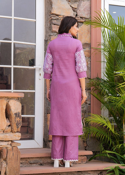 Shiba Orchid Embroidered Kurta Pant Set