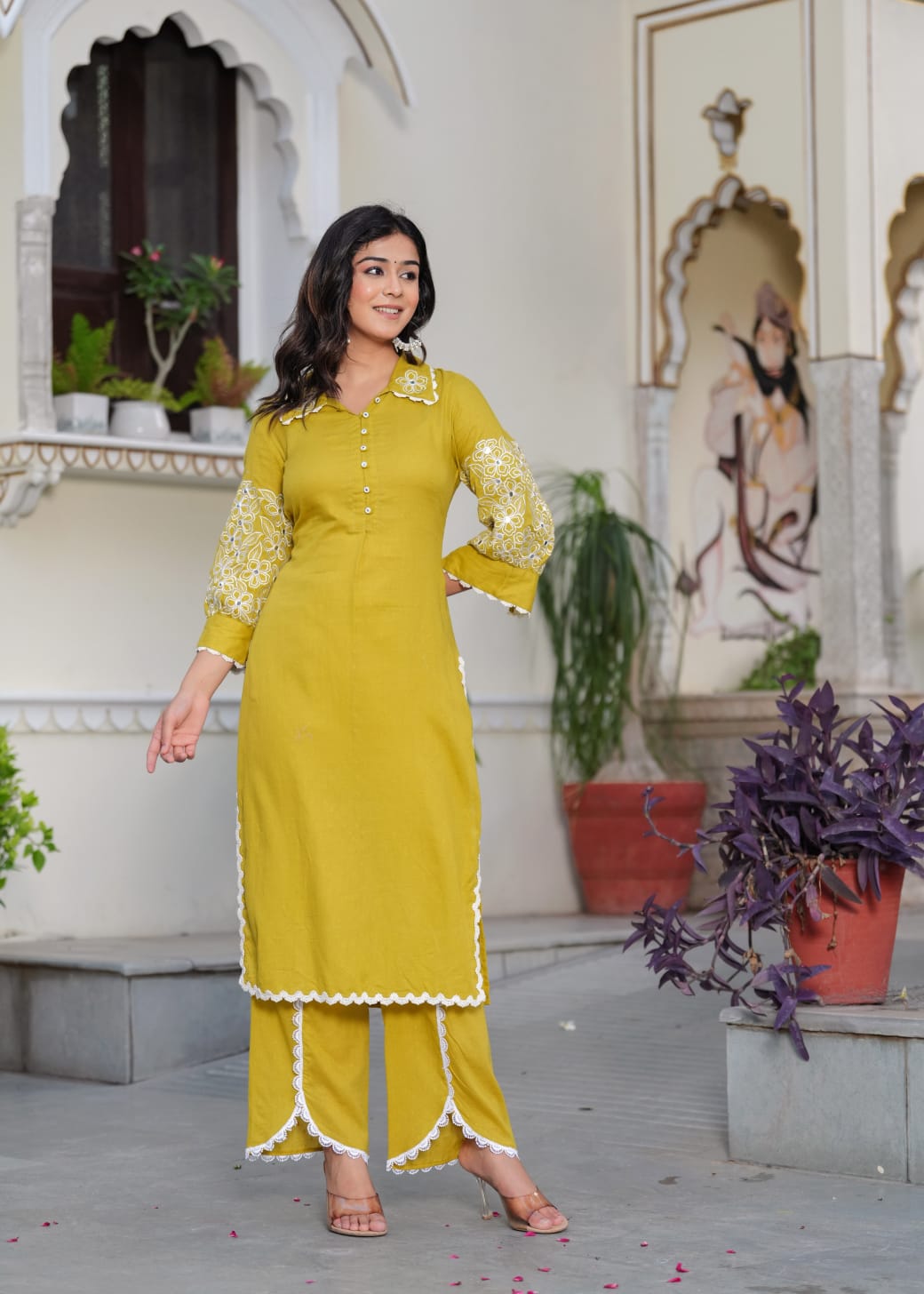 Shiba Citrine Embroidered Kurta Pant Set