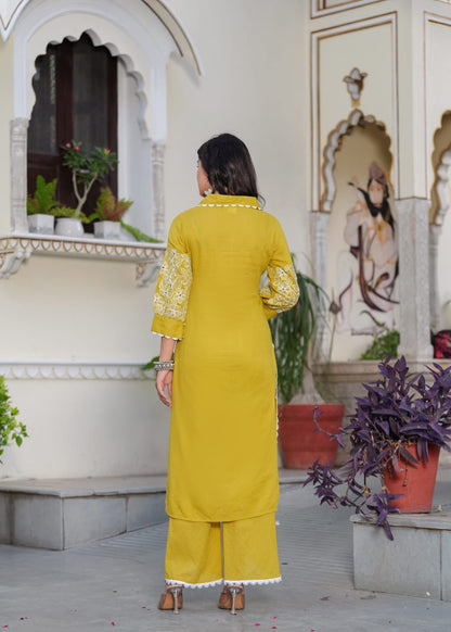Shiba Citrine Embroidered Kurta Pant Set