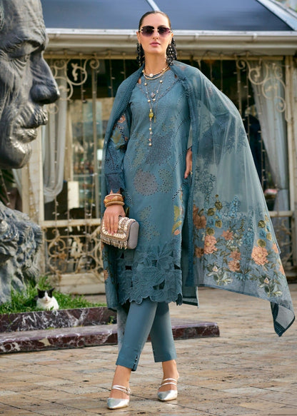 Ayat Teal Full Embroidery Cotton Suit Set