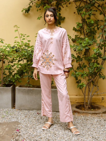 Viva Blossom embroidery cotton co-ord set