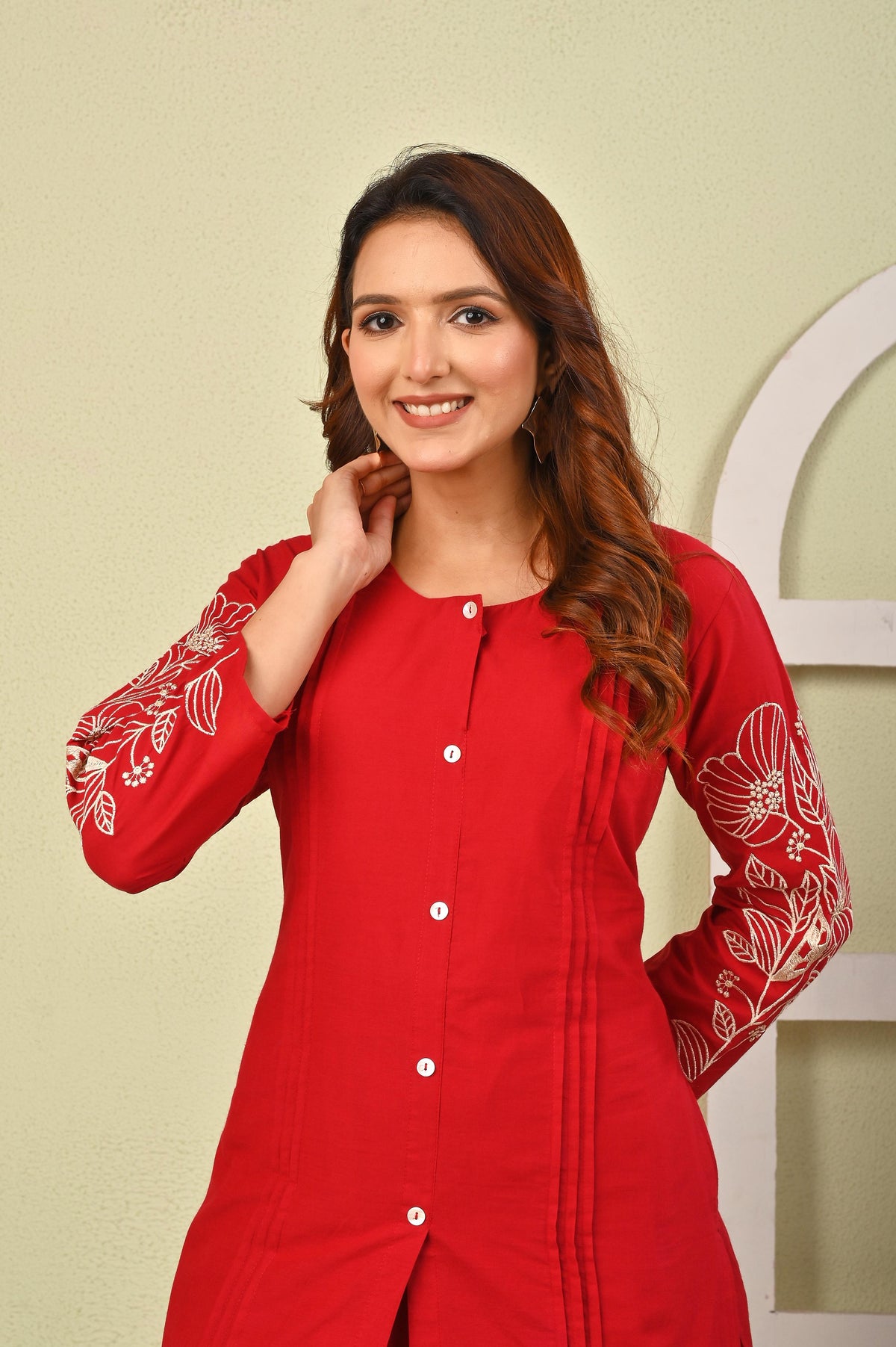 Mahua Cardinal Embroidery Cotton co-ord set