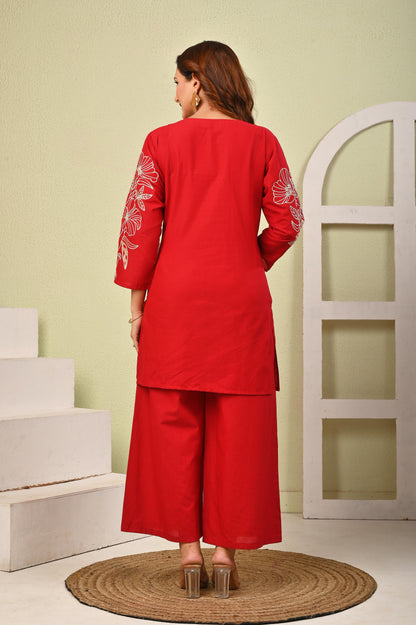 Mahua Cardinal Embroidery Cotton co-ord set