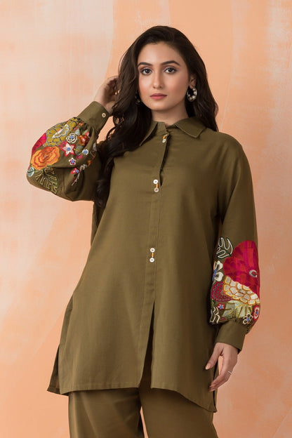 Sabhya Olive Embroidery Co-ord set