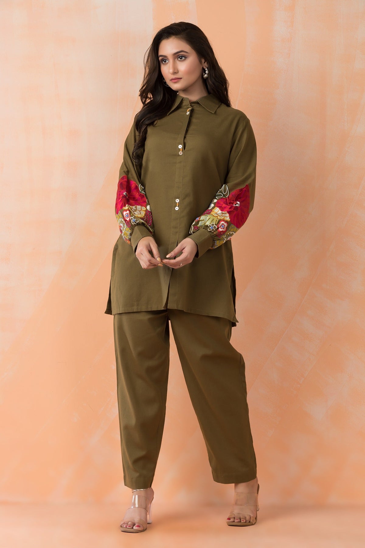 Sabhya Olive Embroidery Co-ord set