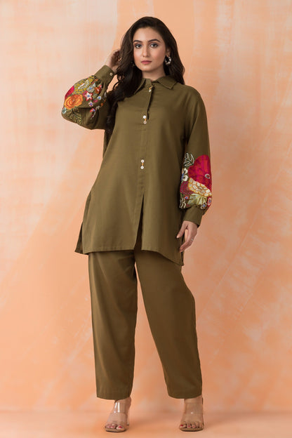 Sabhya Olive Embroidery Co-ord set