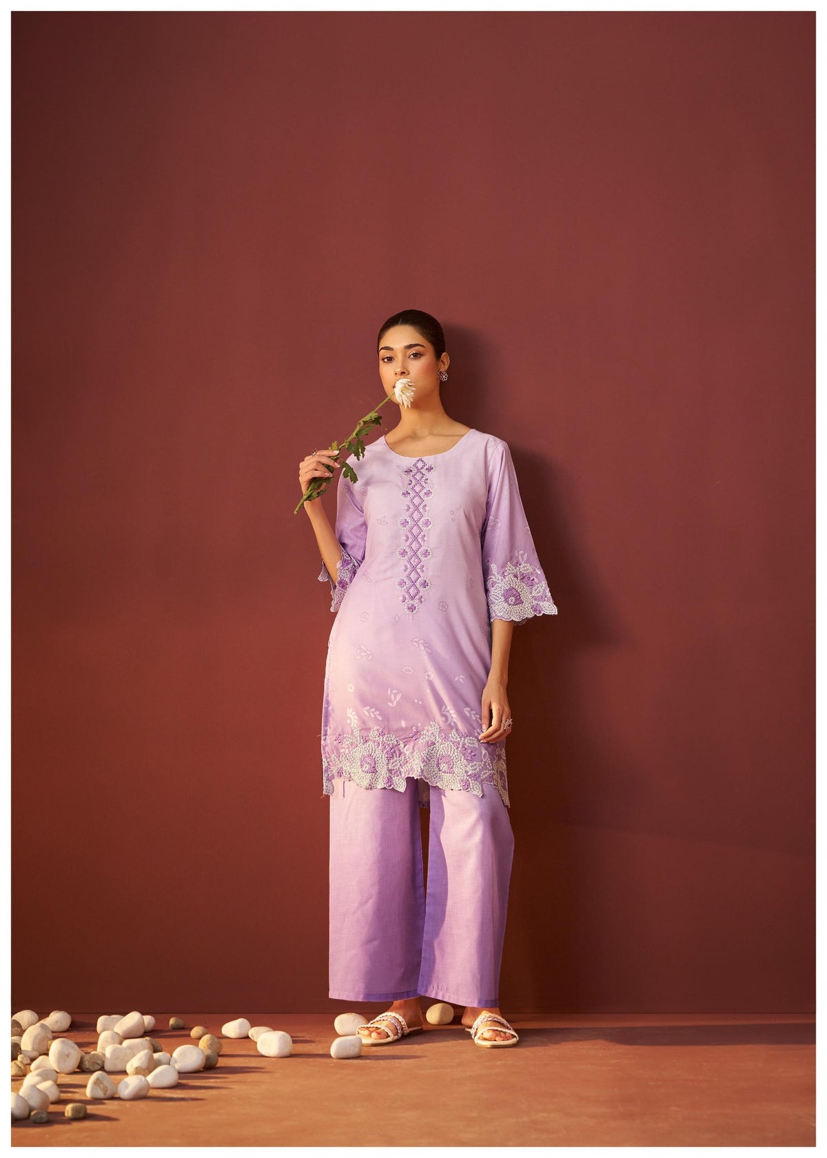 Ira lavender embroidery co-ord set