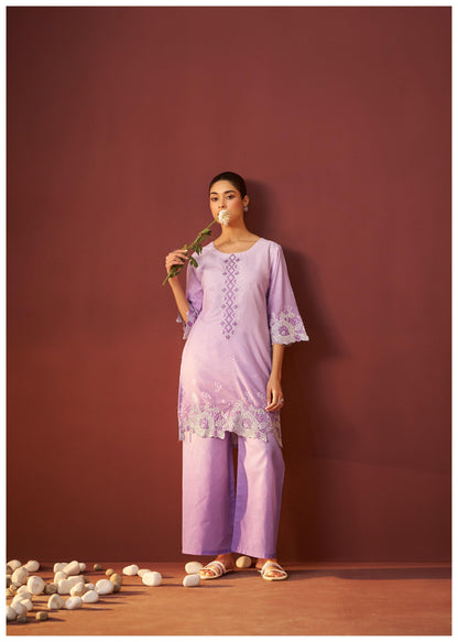 Ira lavender embroidery co-ord set