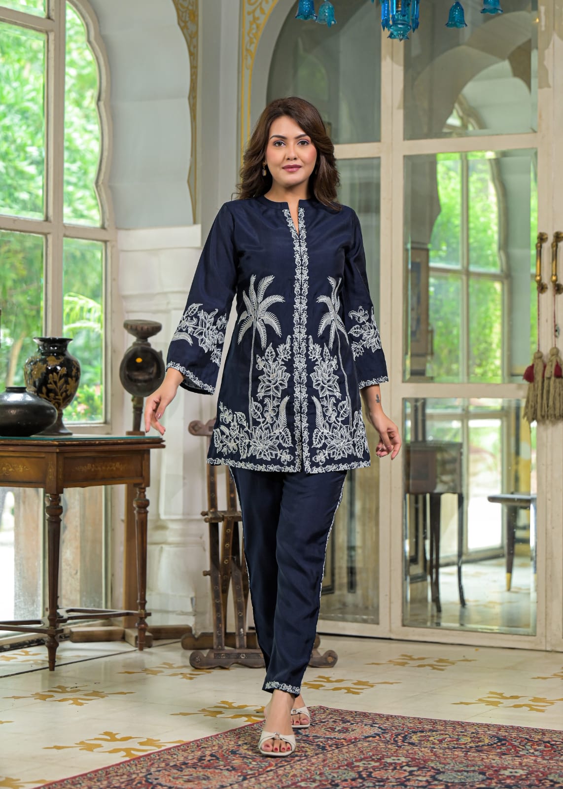 Sanmati Azure embroidery cotton co-ord set