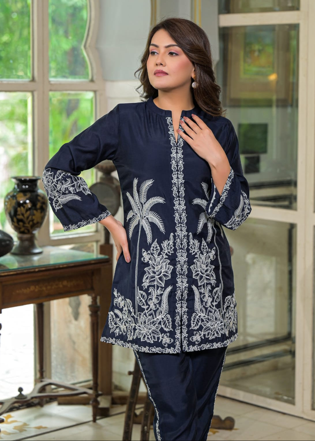 Sanmati Azure embroidery cotton co-ord set