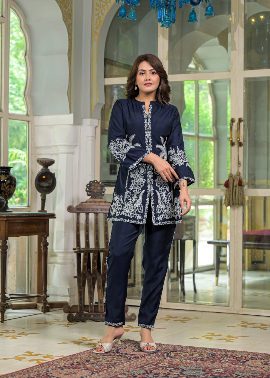 Sanmati Azure embroidery cotton co-ord set