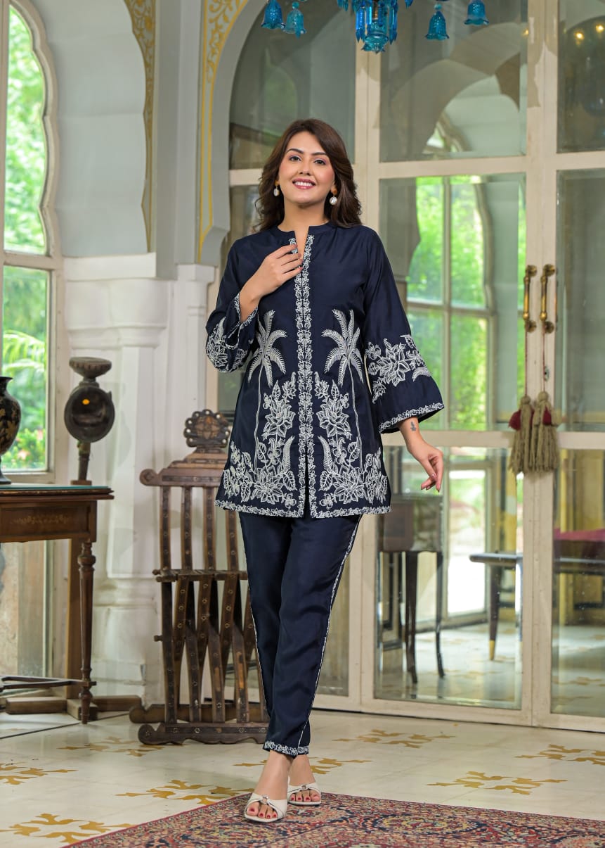 Sanmati Azure embroidery cotton co-ord set