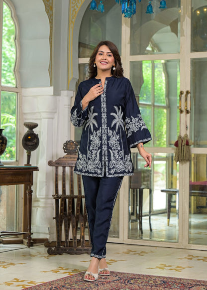 Sanmati Azure embroidery cotton co-ord set