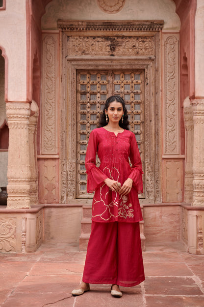Gaurisha cardinal mul chanderi embroidery premium suit set