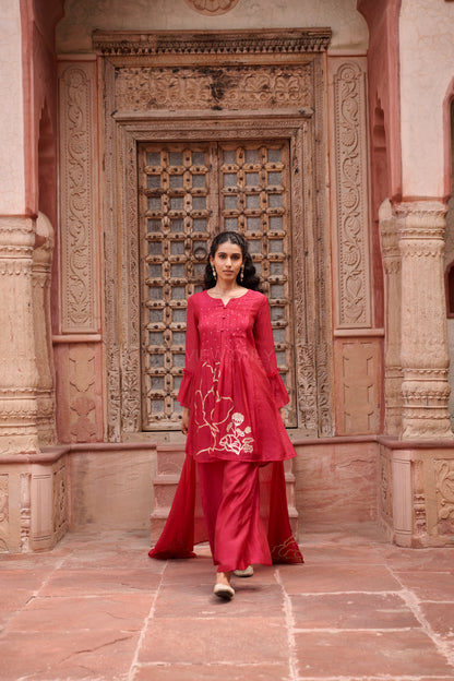 Gaurisha cardinal mul chanderi embroidery premium suit set