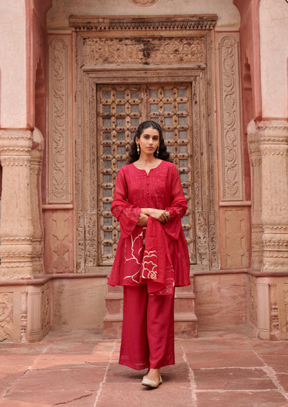 Gaurisha cardinal mul chanderi embroidery premium suit set