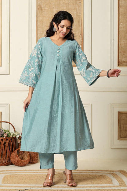 Sumaiya skyblue embroidery kurta pant set