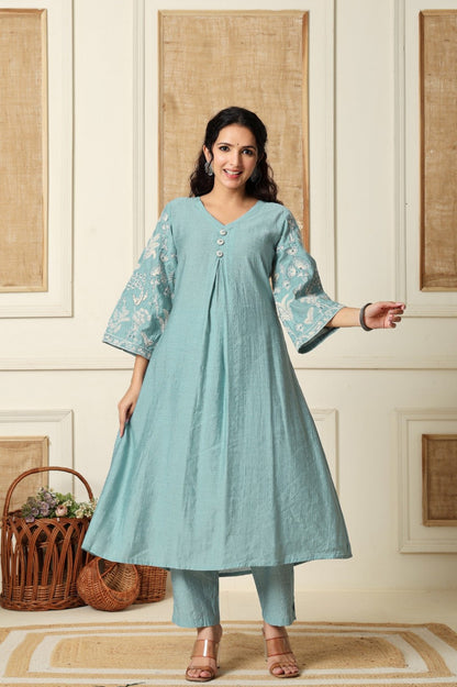 Sumaiya skyblue embroidery kurta pant set