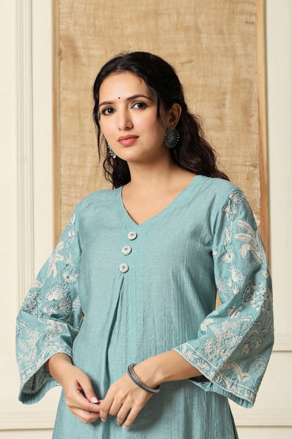 Sumaiya skyblue embroidery kurta pant set