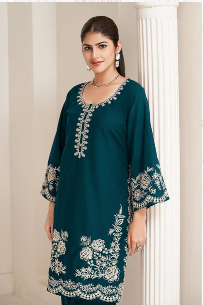 Akon Peacock embroidery co-ord set