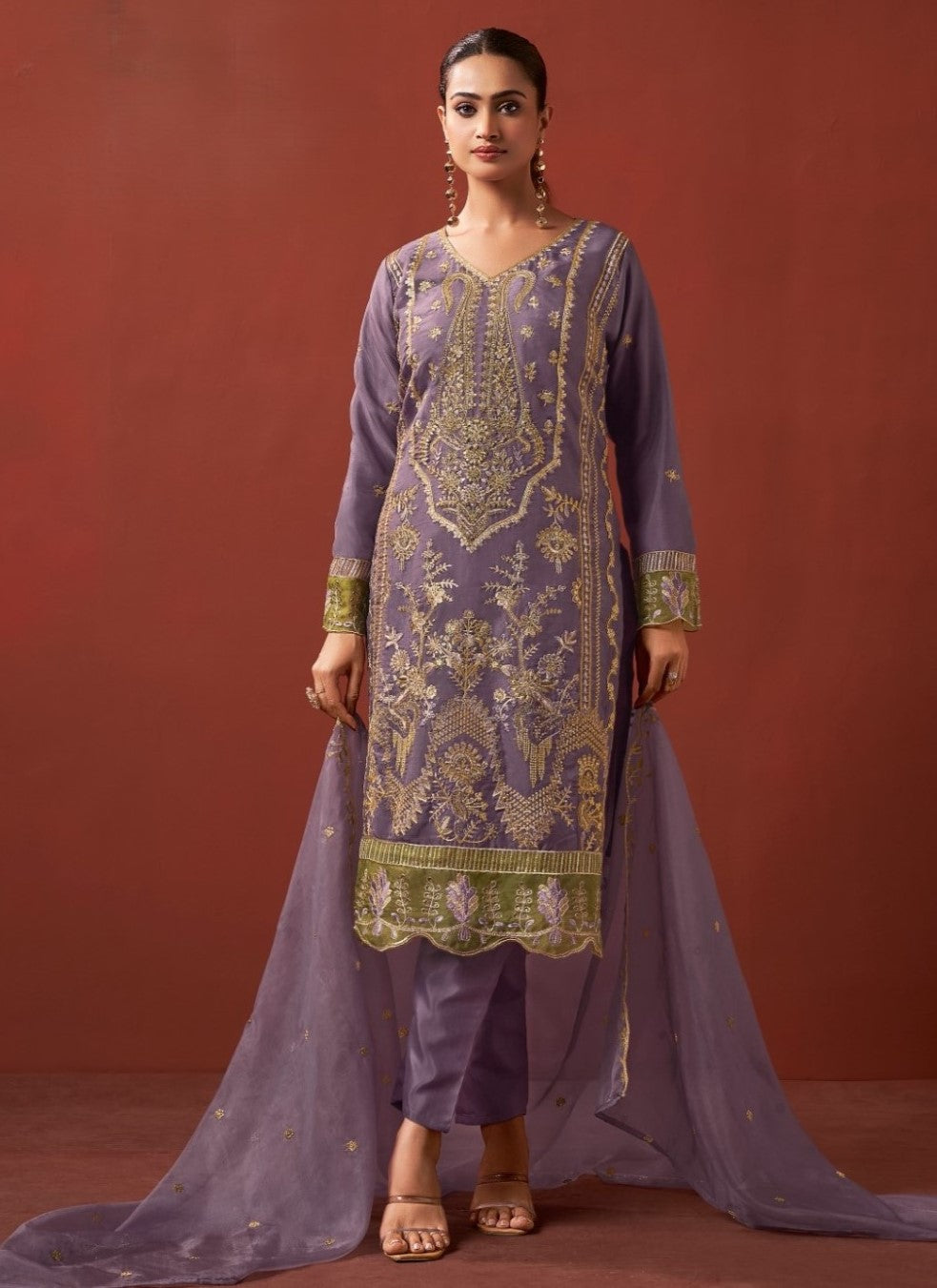 Shamsad orchid Full Work lawn suit set