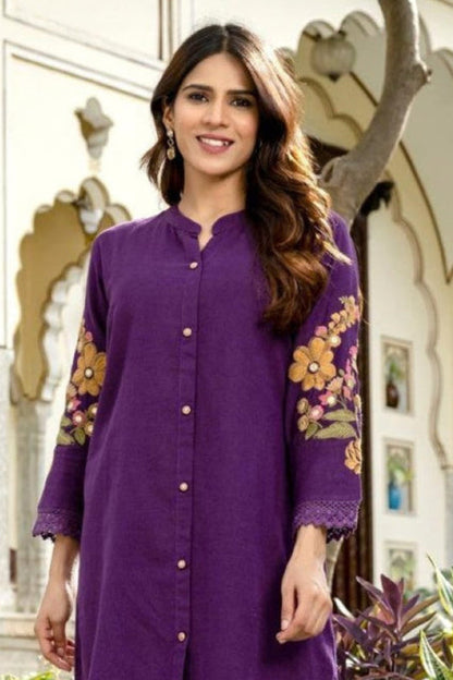Omra orchid embroidery cotton co-ord set