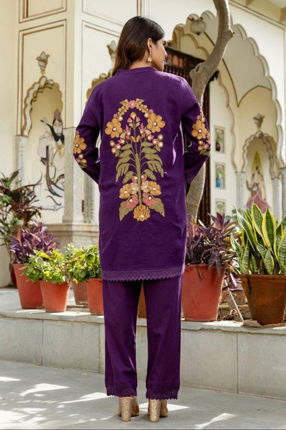 Omra orchid embroidery cotton co-ord set