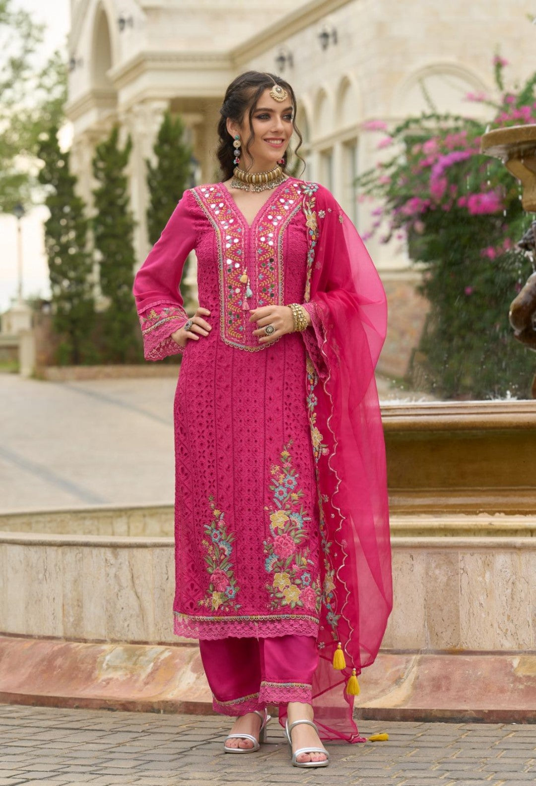 Chandrani Rose Schiffli Full Work Suit Set