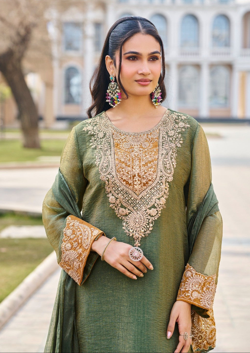 Mihika Olive Full Work Premium Suit set