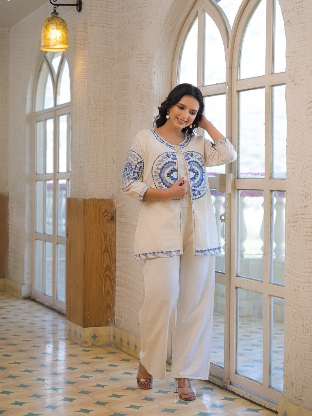 Mayri Merino Embrodiery Cotton Jacket Co-ord Set