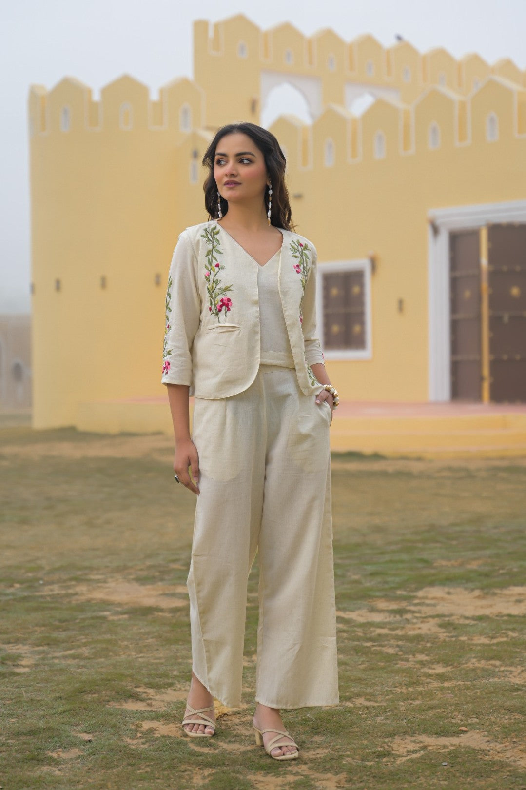 Mayri Pearl embroidery Cotton Jacket Co-ord set