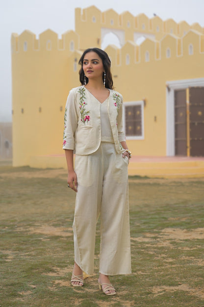 Mayri Pearl embroidery Cotton Jacket Co-ord set