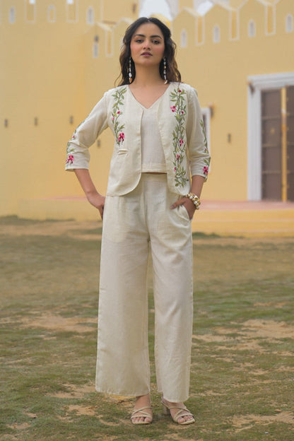 Mayri Pearl embroidery Cotton Jacket Co-ord set
