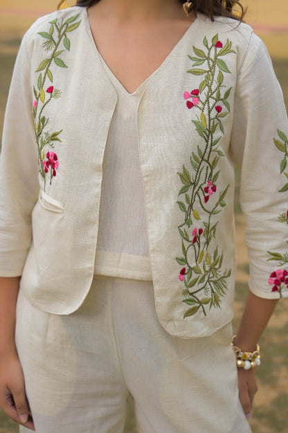 Mayri Pearl embroidery Cotton Jacket Co-ord set