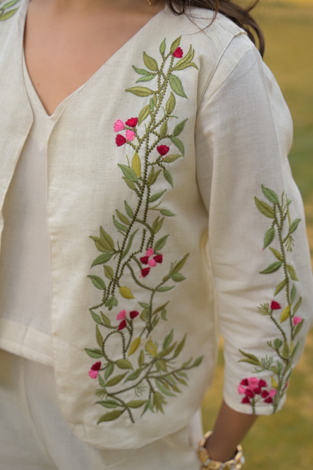 Mayri Pearl embroidery Cotton Jacket Co-ord set