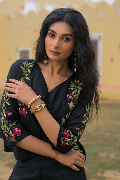 Mayri Sable embroidery jacket cotton co-ord set