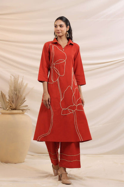 Sargi Crimson Embroidered Kurta Pant Set