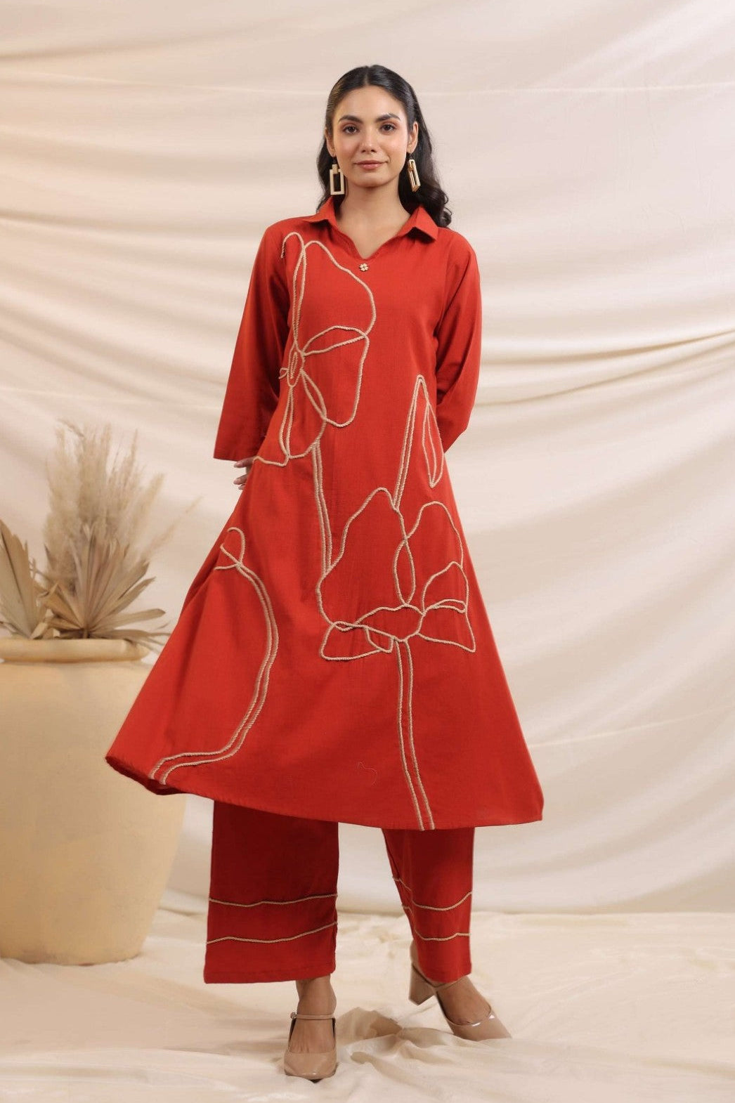Sargi Crimson Embroidered Kurta Pant Set