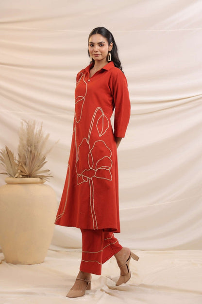 Sargi Crimson Embroidered Kurta Pant Set