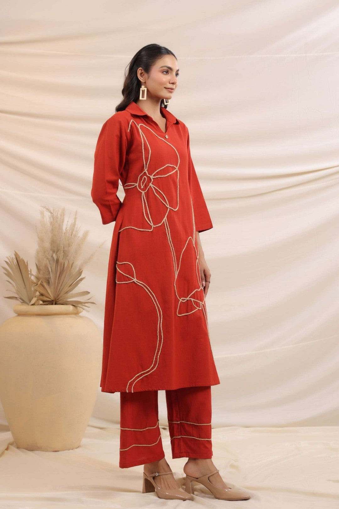 Sargi Crimson Embroidered Kurta Pant Set
