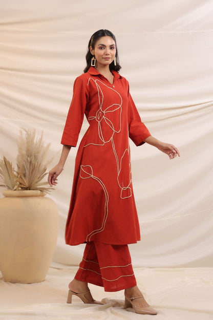 Sargi Crimson Embroidered Kurta Pant Set