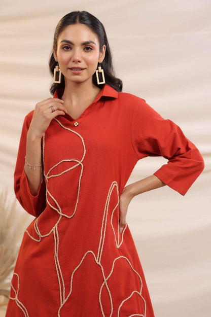 Sargi Crimson Embroidered Kurta Pant Set