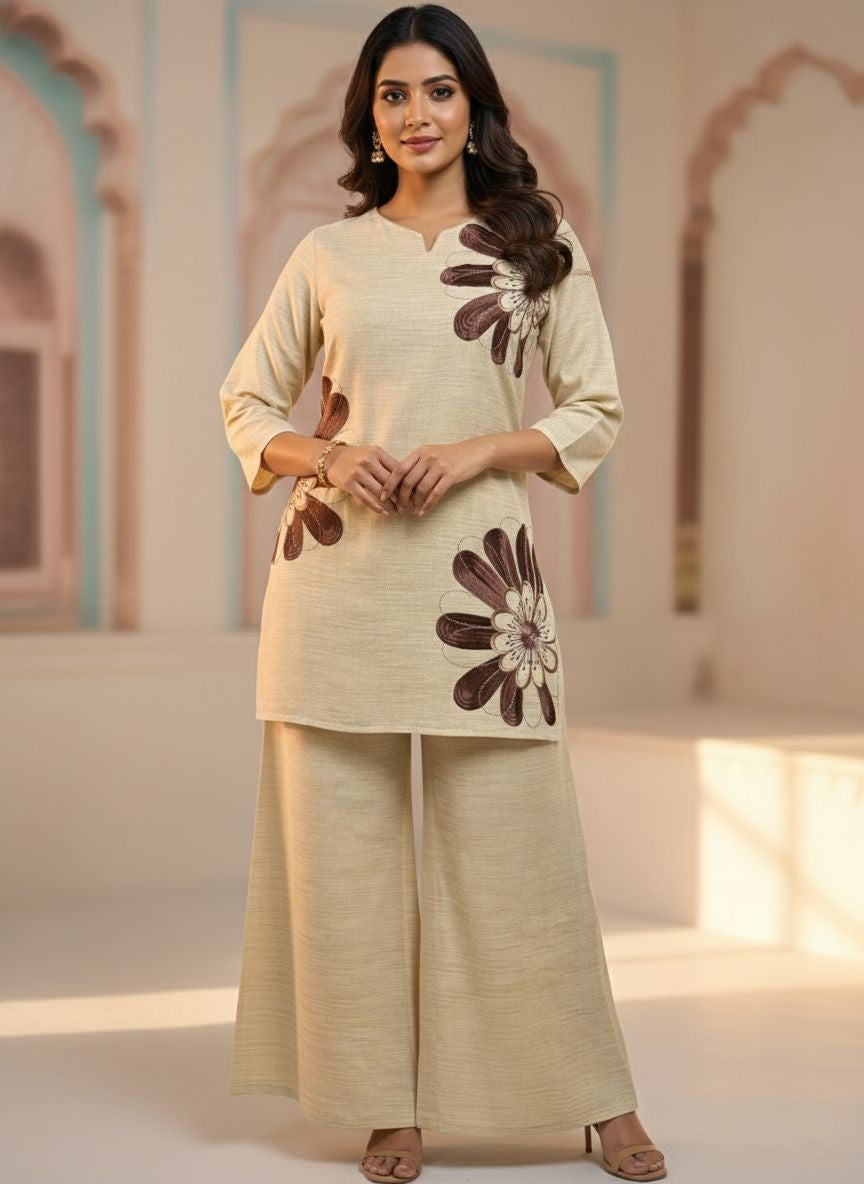 Prisha tan embroidery co-ord set