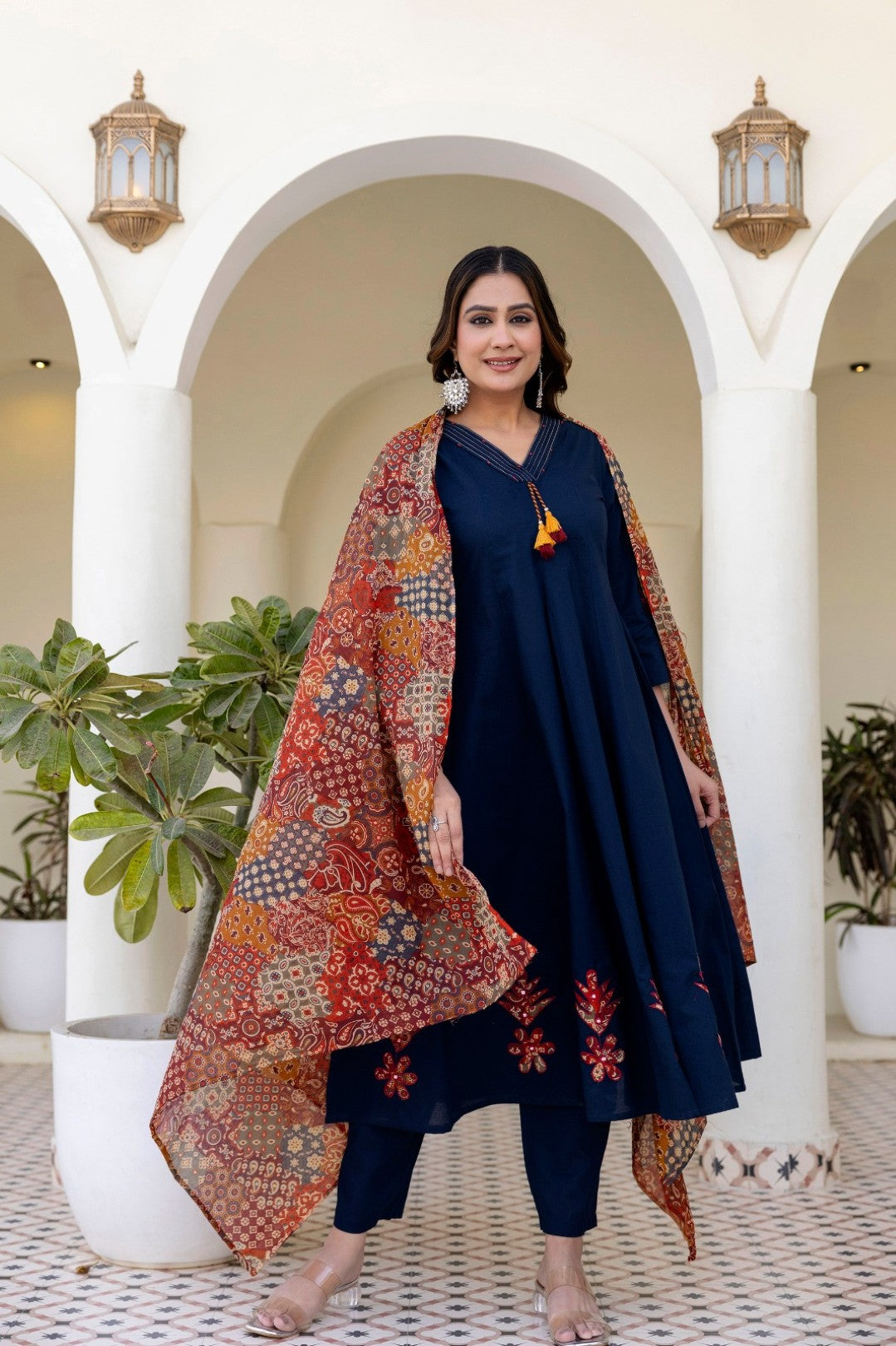 Shruti Navy Cotton Embroidered Suit Set