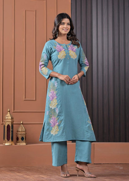 Chandri Sea Embroidered Kurta Pant Set
