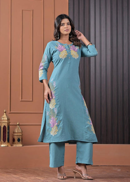 Chandri Sea Embroidered Kurta Pant Set